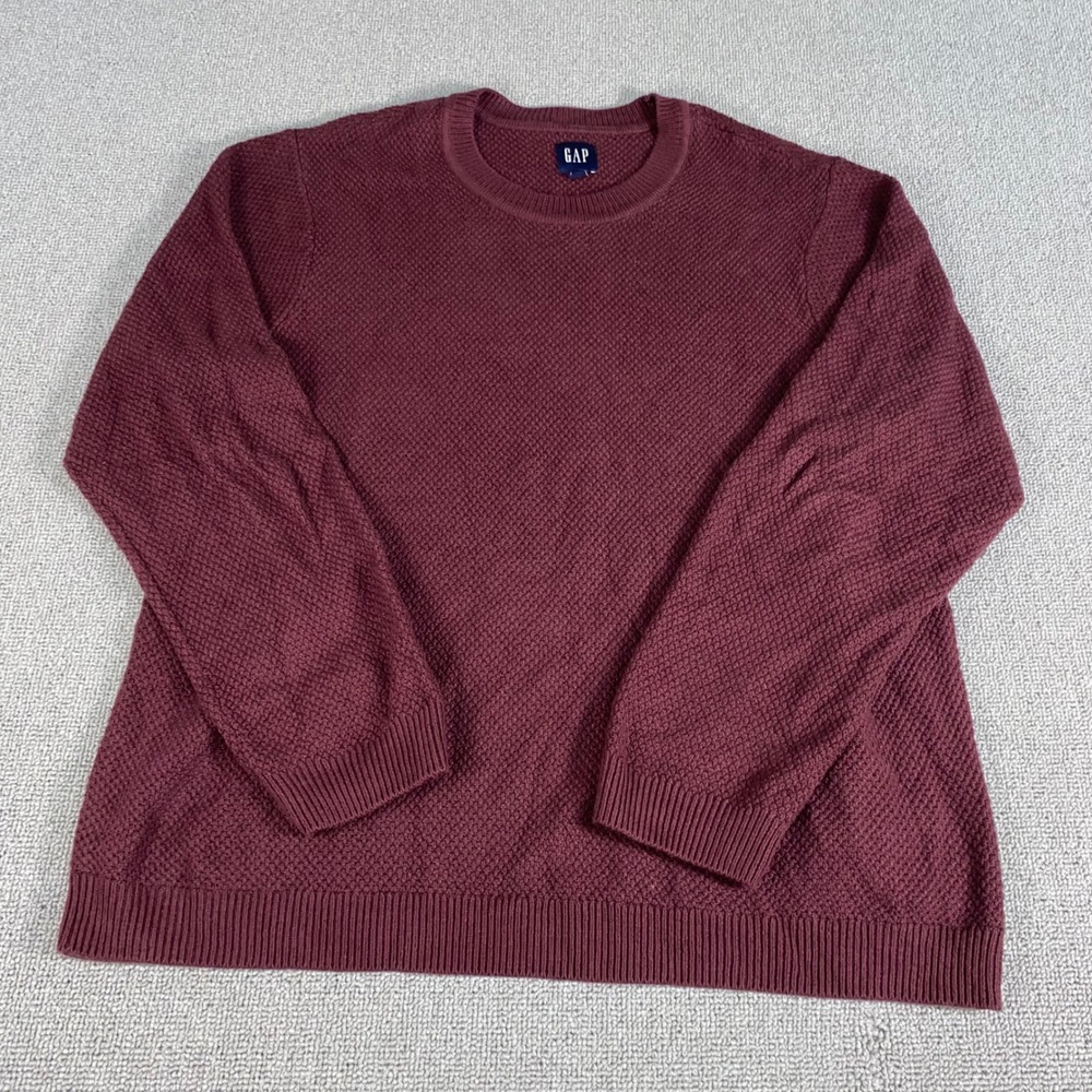 Gap Waffle Knit Sweater Mens XXL Burgundy Maroon Long Sleeve Crewneck Pullover